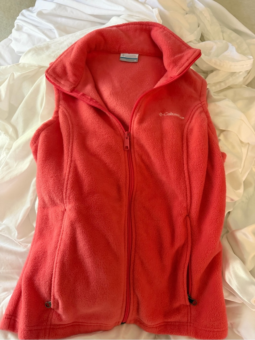 Columbia Coral-Red Fleece Vest - Full Zip Outdoor Layer